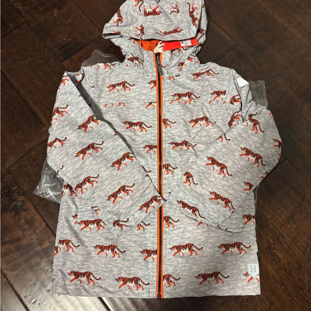 Hatley Gray and Orange Tiger Print Rain Jacket